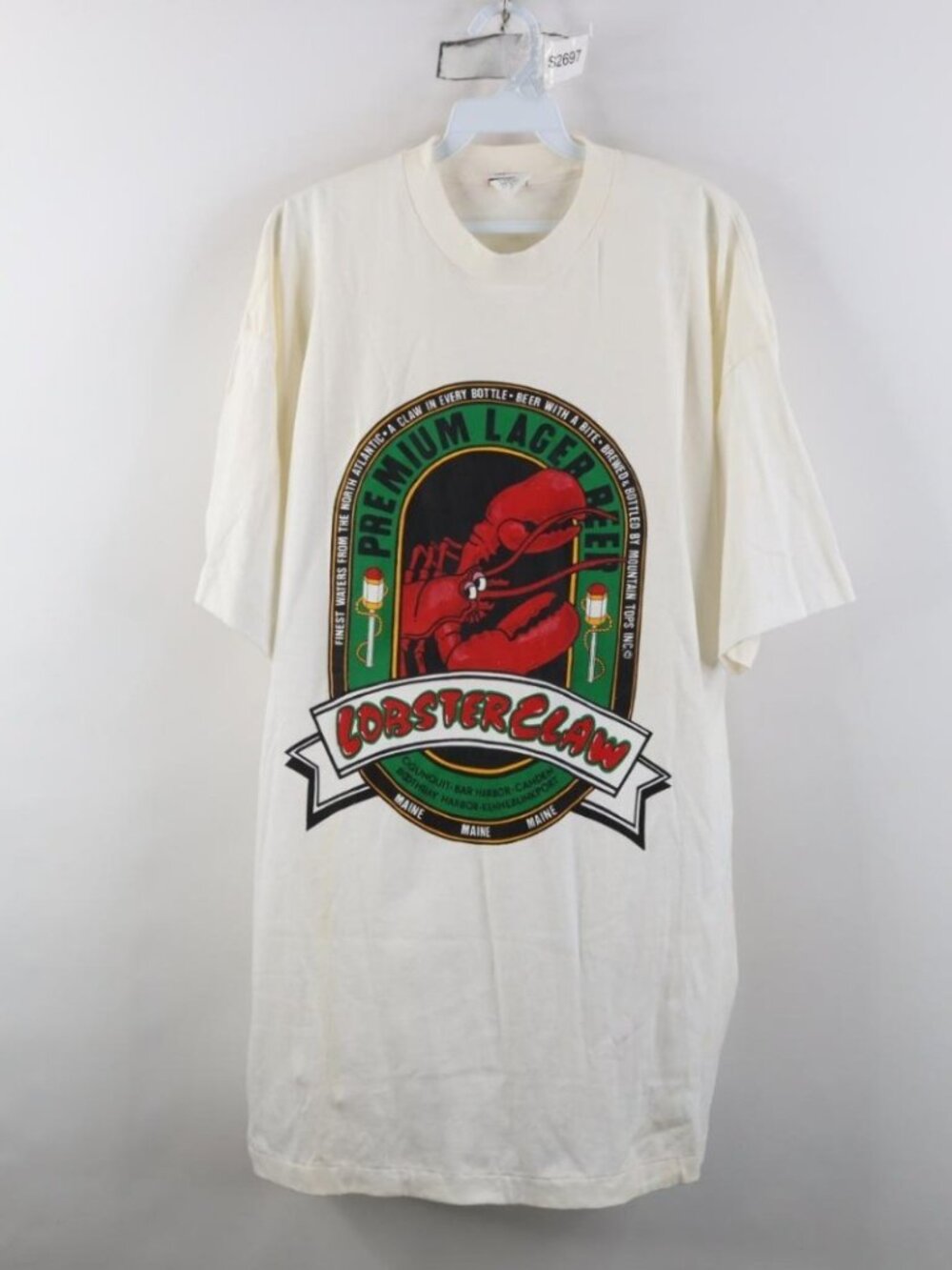 Vtg 90s Streetwear Mens 2XL Lobster Claw Premium Lager Beer T-Shirt White USA